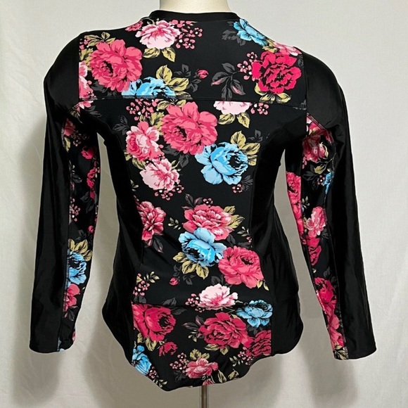 Torrid Swimsuit Swim Rash Guard Front Zip Wireless Floral Size 3 - Picture 2 of 3
